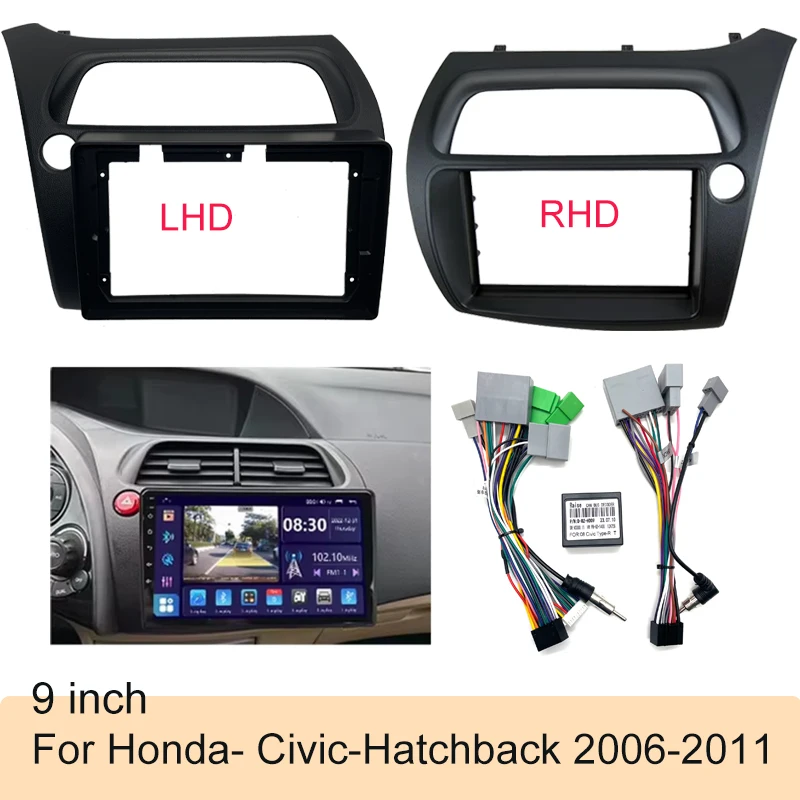 For Honda Civic Double Din Fascia Radio Dvd Stereo Cd Panel Dash Mounting Installation Trim Kit Face Frame Bezel with Wire Harne