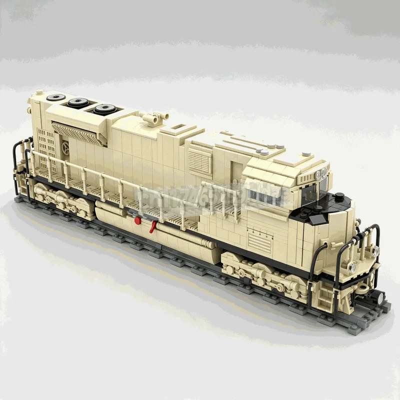 2204Pcs Desert Sand Color Diesel Locomotive MOC Vintage Railway Train Engine Model Detailed Interior Structure Building Blocks