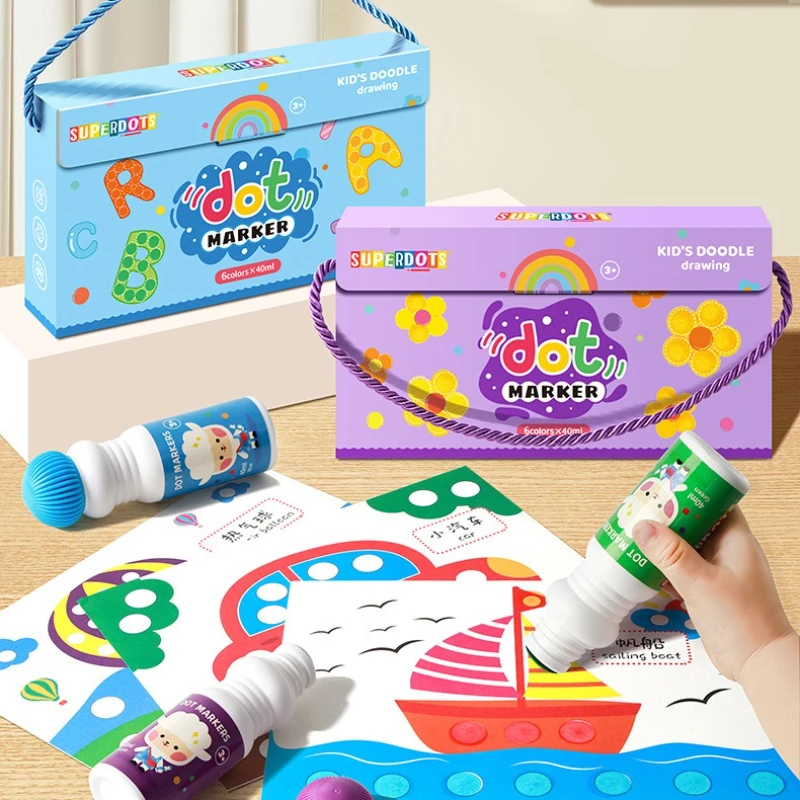 6-Color 40ml Large Children's Early Education Dot Graffiti Watercolor Brush Baby Kindergarten Art Drawing Tool Paint Brush Set