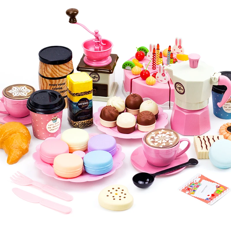 Children Toy Food Cake Model Girl Simulation Kitchen Coffee Pretend Play Tea Set Utensils Cut Kids Play House Birthday Gifts