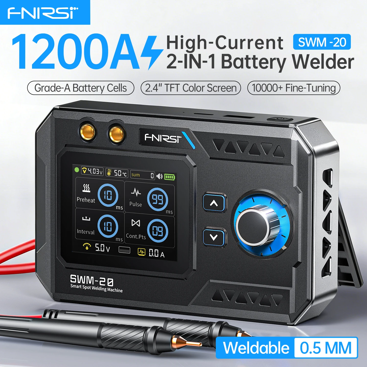 Soldadora Portátil FNIRSI SWM-20 de Doble Pulso para Baterías, Máquina de Soldadura DIY para Baterías 18650, Herramienta de Soldadura con Chip de Níquel de 0.5mm