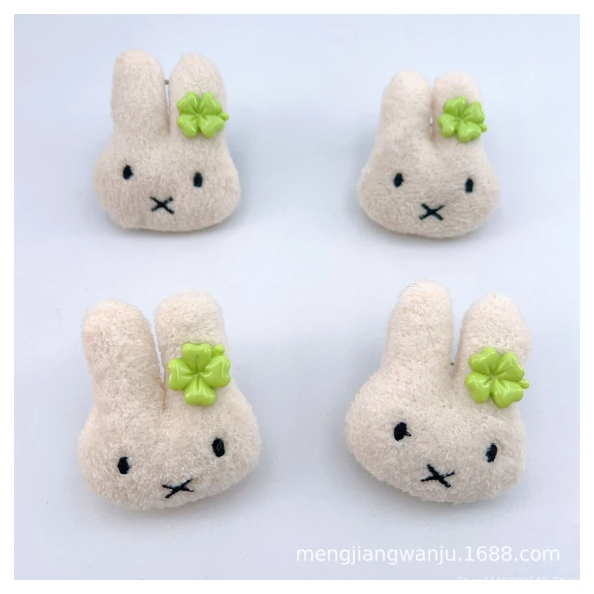 Cute Four-Leaf Clover Bunny Plush Keychain Pendant Soft Stuffed Doll Bag Charm with Magic Tape Strap Aesthetic Decor