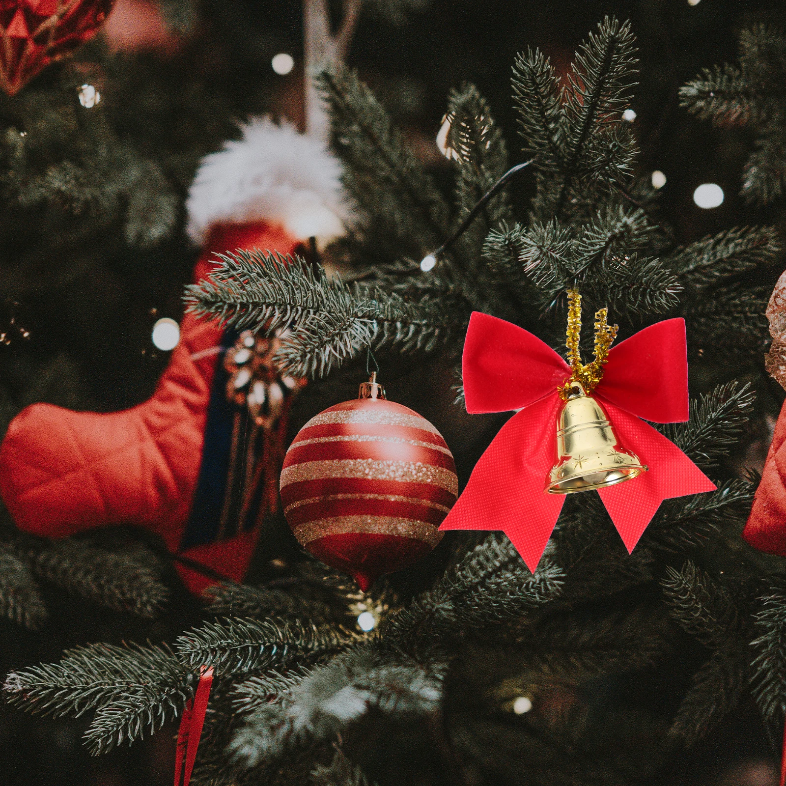 

10 Pcs Gift Box Filler Knot naments Mini Plastic Xmas Tree Bell Decorations Hanging Pendant Decorative Xmas Tree Bell Pendant