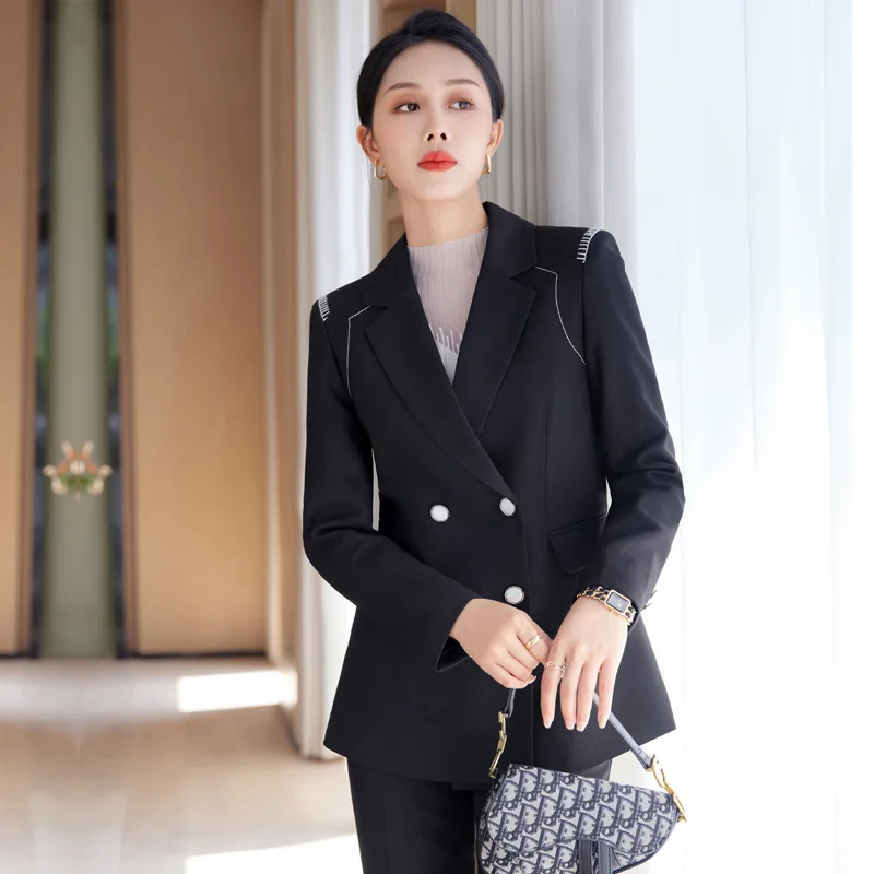 Gray Suit Women's Autumn Casual Slim-Fit Long-Sleeved Double-Breasted Suit Jacket Manager Formal Wear Business Wear