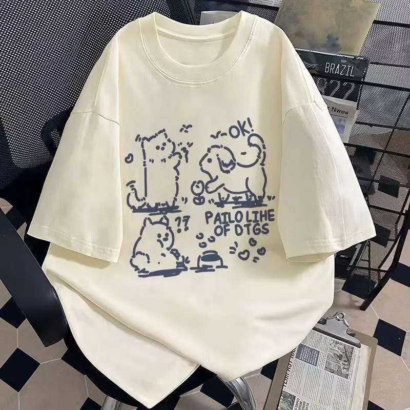 تي شيرت صيفي بأكمام قصيرة للرجال والنساء 2025 صيف جديد فضفاض ومتعدد الاستخدامات #3