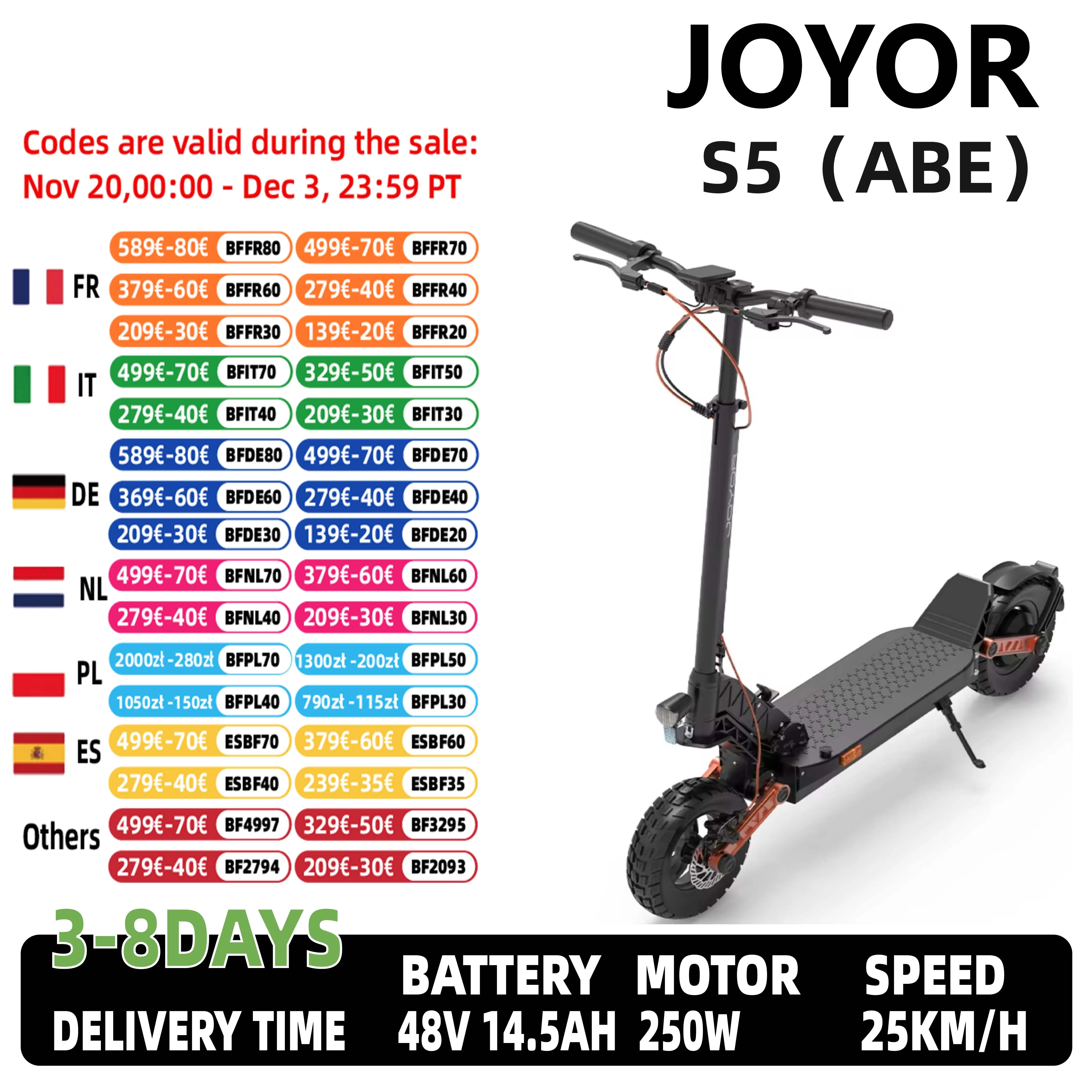 JOYOR S5 (ABE) Elektroroller für Erwachsene, 500 W Motor, 48 V, 13 Ah Batterie, faltbarer E-Scooter, 10-Zoll-Luftreifen, Stadt-Pendler-Escooter