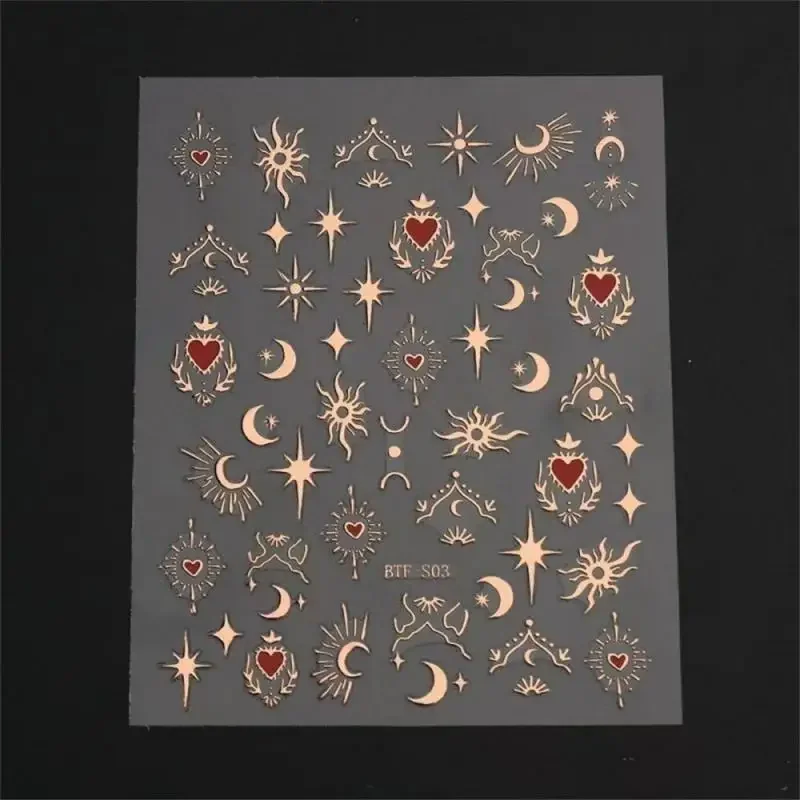 Bronzing Heart-shaped Nail Stickers Gold And Silver Laser Butterfly Star Moon Glue Slider DIY Nail Accessories Decoration