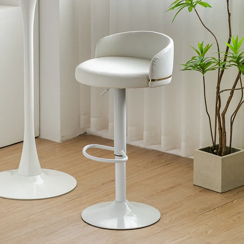 Nordic Kitchen Bar Stool Minimalistic Adjustable White Leather Bar Chair High Back Swivel Tabourets De Bar Home Furniture