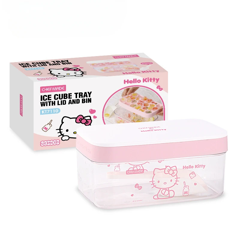 Sanrio Olá Kitty Cubos De Gelo Molde, Grau Alimentício, Sílica Gel, Imprensa Bandeja De Gelo, Geladeira Doméstica, Ice Making, Caixa De Armazenamento, Amigo Presente