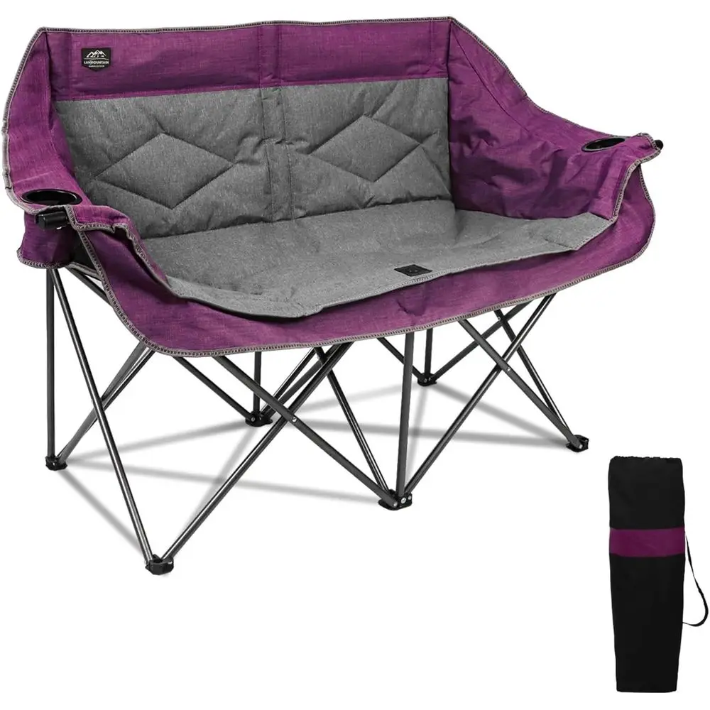 

Portable Double Camping Chair with Cup and Wine Glass Holders, Perfect for Outdoor Adventures and Beach Trips