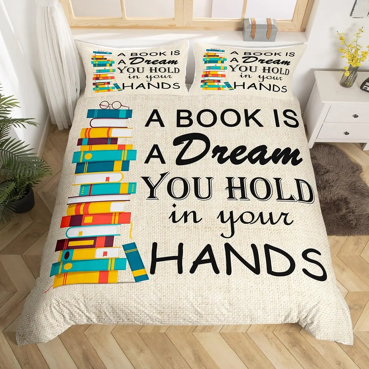 

Book Pattern Bedding Set,Creative Design Comforter Cover Set for Teens Women Room Decor,Retro Style Duvet Cover