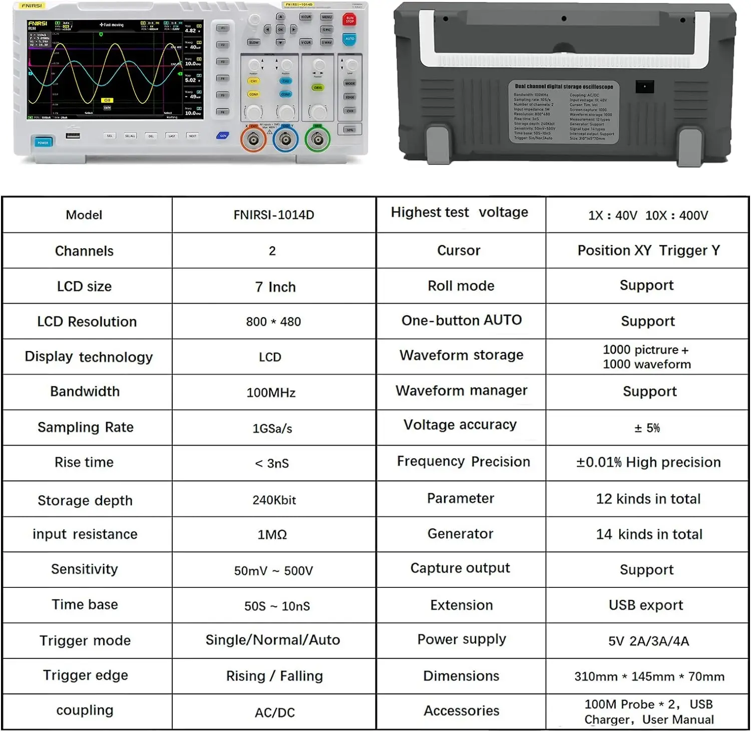 FNIRSI 1014D PLUS Digital Oscilloscope 2-In-1 Dual Channel Input Signal Source 100MHz* 2 Analog Bandwidth 1GSa/s Sampling Rate