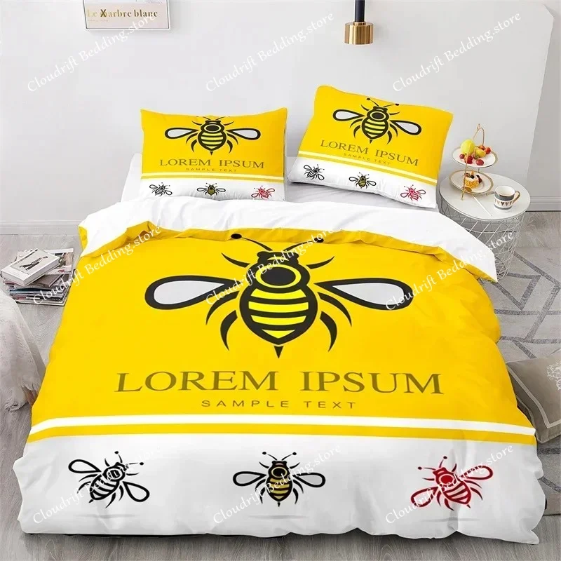 Cartoon Bee Duvet Cover Insect Honeybee Bedding Set Microfiber Wild Animal Comforter Cover King For Teens Boys Kawaii Home Decor