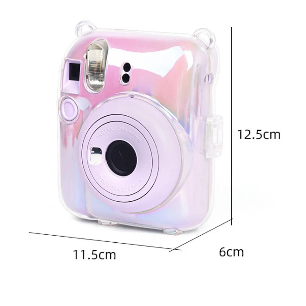 Casing transparan warna-warni untuk Fujifilm Instax Mini 12 Mini12 tas penyimpanan Foto cangkang pelindung kristal dengan tali