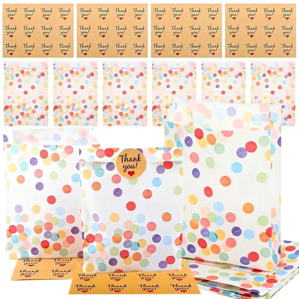 22pcs Cute Polka Dot Oil Resistant Gift Bags & Thank You Stickers, Ideal for Birthday Party, Wedding, Bakery Snack Packaging YMY
