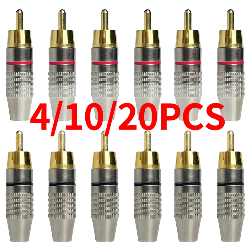 

Solderless Gold RCA Plugs - Metal AV Connectors for Amplifier, Speaker, Audio Video - DIY Easy Install