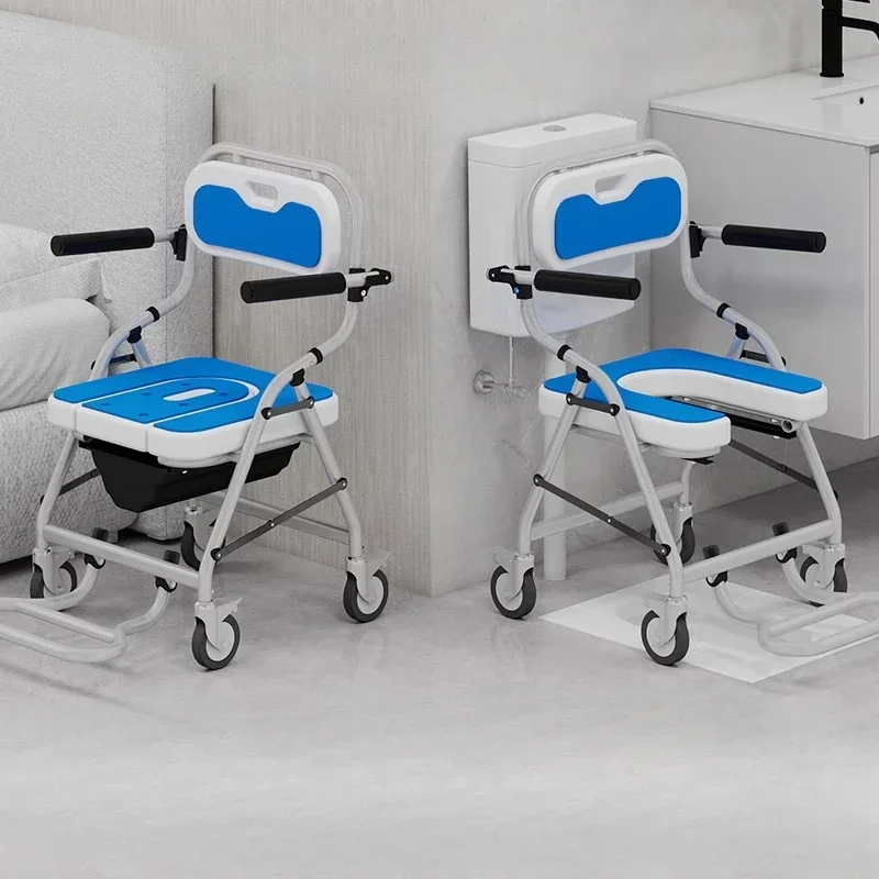 Customizable Foldable Bathroom Chair and Mobile Commode Shower  for Elderly Handicapped Versatile