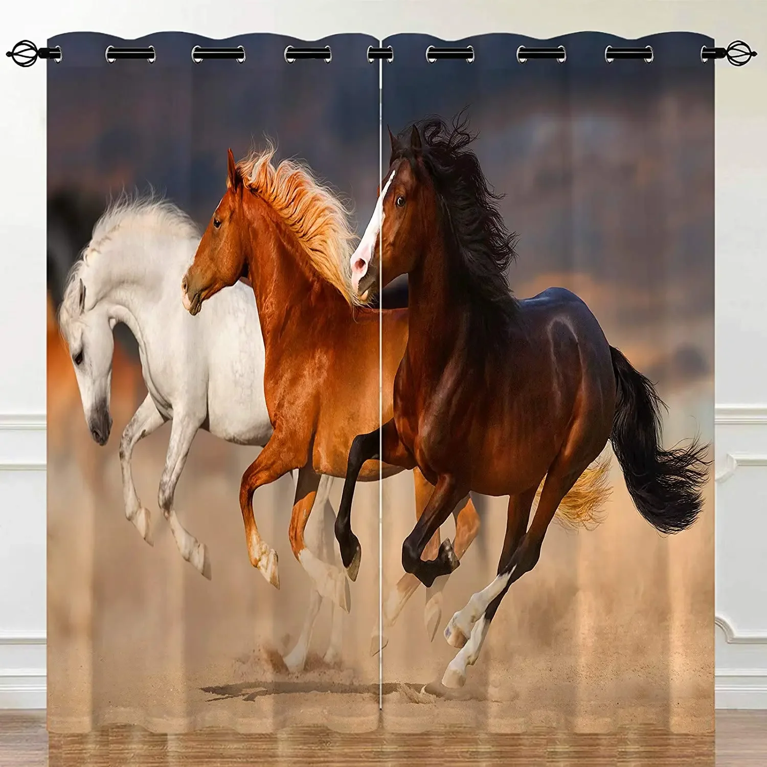 Living Room Decoration Blackout Curtains 3 Horses Running Double Bedroom Living Room Luxury Curtains Can Be Short Curtains