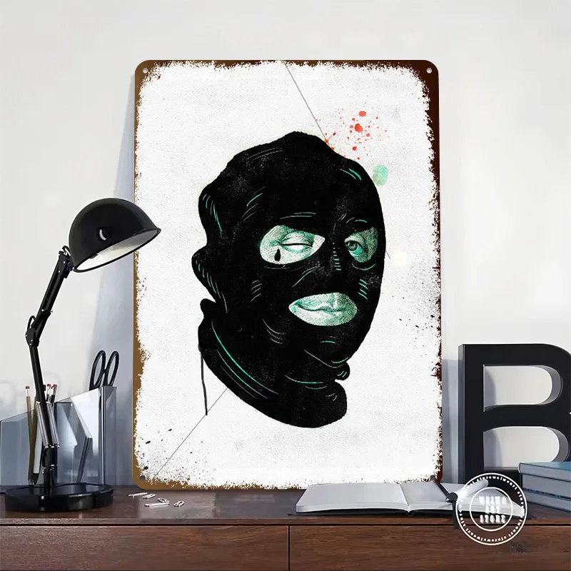Masked Benjamin Dollar With Tear Drop Personalized 3D Textured Metal Poster Wall Art Tinplate Sign for Room Decorations Man Home