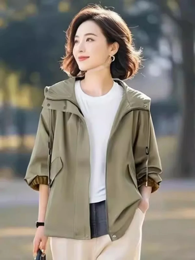 Women's Loose Hooded Trench Coat 2025 Korean New Version Short Casual Oversized Spring Autumn Outerwear j285
