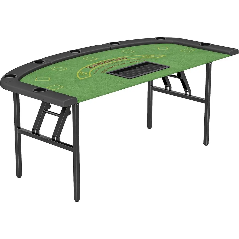 

Portable 72 Casino-Style Poker Table for 8 Players, 220 lbs Capacity, Green Felt Surface, Cup Holders, Chip Tray, and Dealer Spo