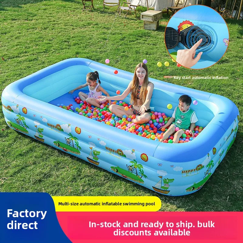 

Thickened Inflatable Pool Blue White Floral Family Outdoor Foldable Bath for Kids Adults Baby Pool with Portable Design Bath Tub