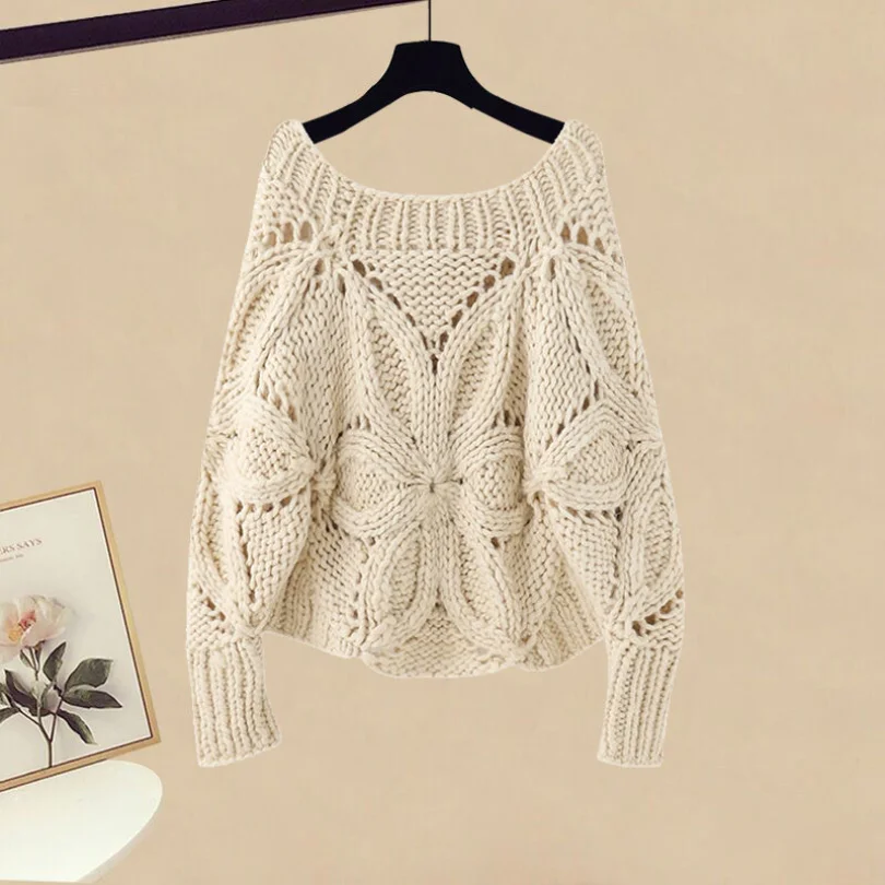 Spring and Autumn Fashion Set Women\'s 2023 New Korean Style Cutout Knitted Top Half Skirt Elegant Women\'s Two Piece Set