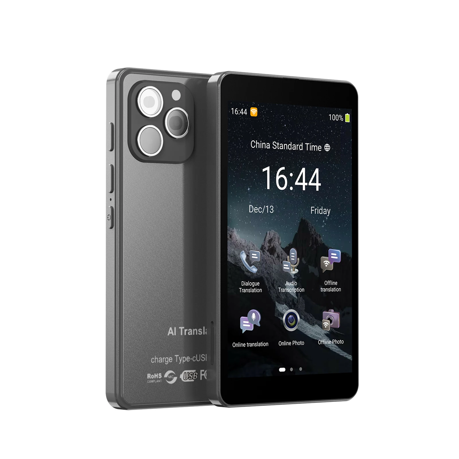 T22 AI Voice Translator 5.5-Inch IPS Color Touchscreen 142 Languages Offline Photo Translation ChatGPT Real-Time Interpretation