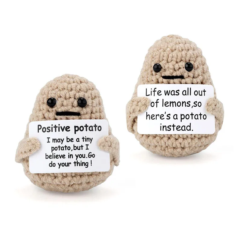 1PC Positive Energy Potato Hug Pocket Mini Handmade Plush Knitted Doll with Card Funny Christmas Birthday Gifts Home Decoration