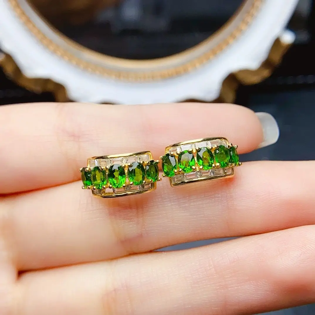 Best Seller ZECAA Diopside Jewelry Stud Earrings With Natural Diopside Gemstone 3*4mm Silver Diopside Earrings Jewelry Lady Gift