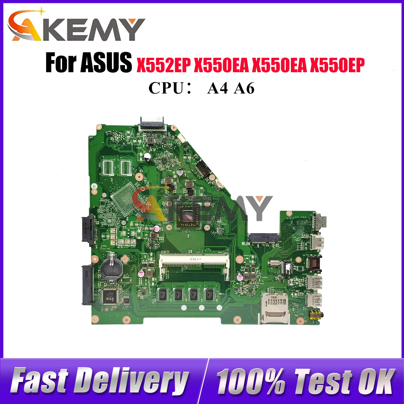 

Материнская плата для ноутбука X550EA для ASUS VivoBook F550WE Y581E Y582E X552EP X550EA X550E X550EP X552W, материнская плата с процессором A4 A6, быстрая доставка