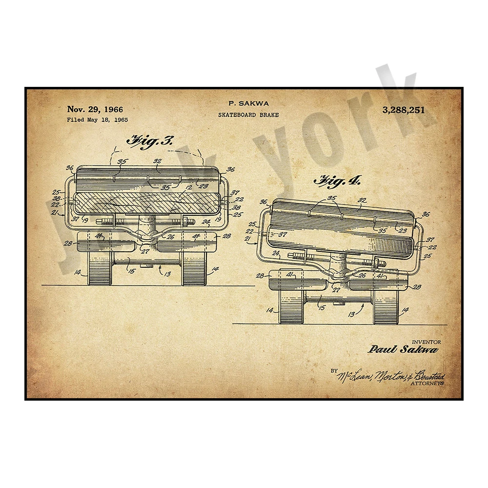 Vintage Skateboard Patent Art Skateboard Blueprints Sports Boy Prints, Room Decor, Skate Shop Wall Art, Skateboard Gifts