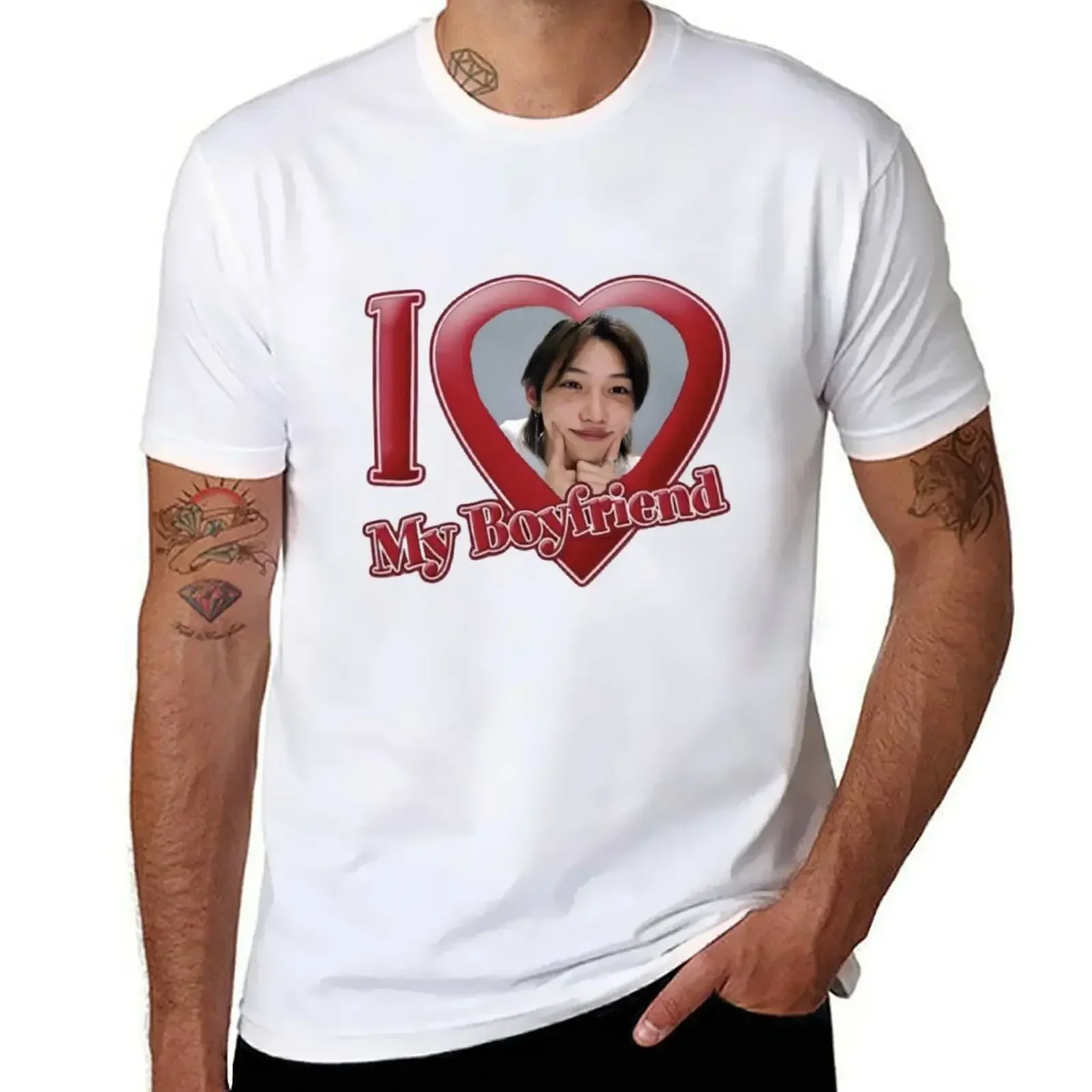 New customs design your own mens workout shirts I love my boyfriend (Felix) T-shirt sweat plus sizes customizeds  harajuku