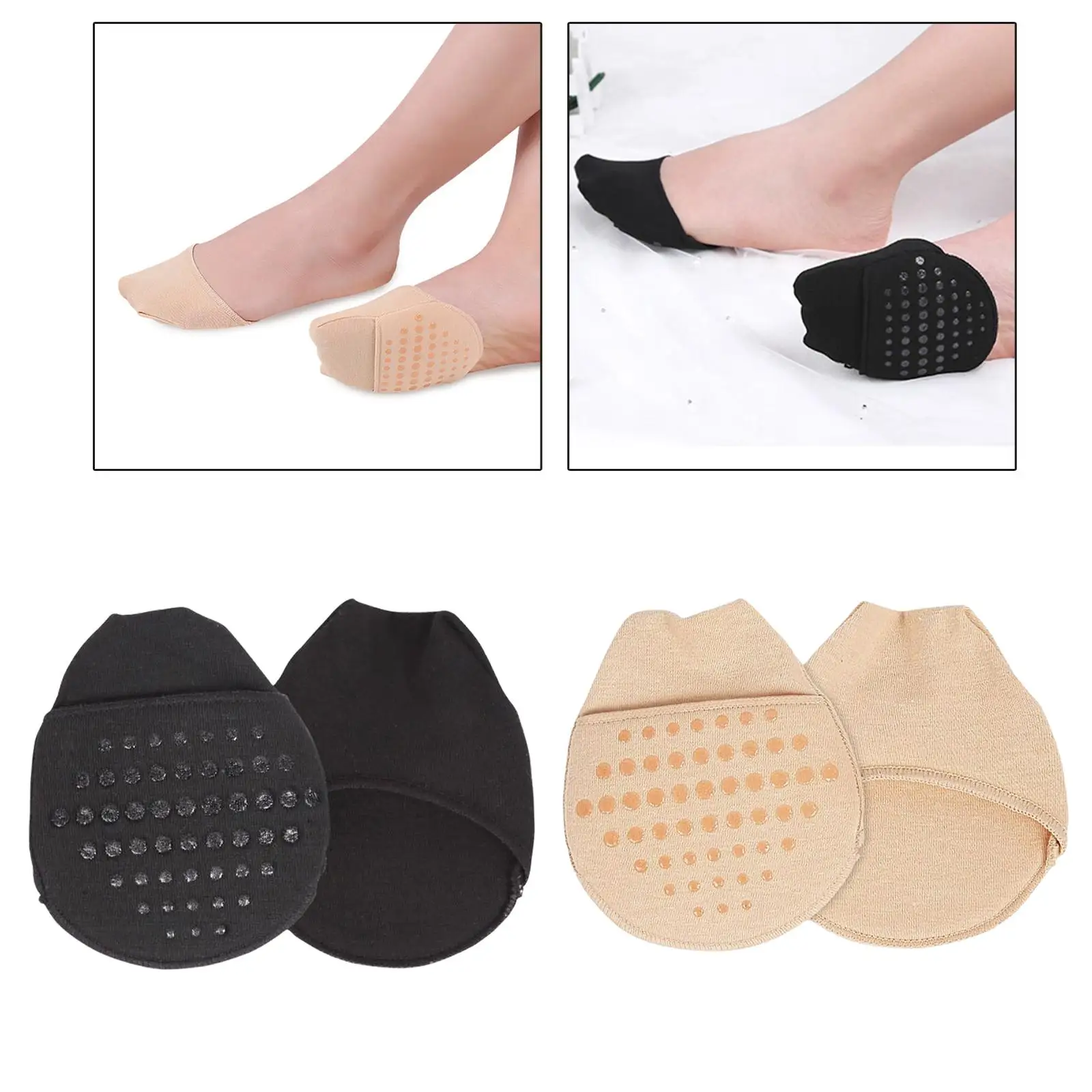 Invisible Gel antepé Pad Pattern Foot Inserções, Non-Skid Bottom Liner Socks, Meias macias reutilizáveis para corredores altos, 2 pcs