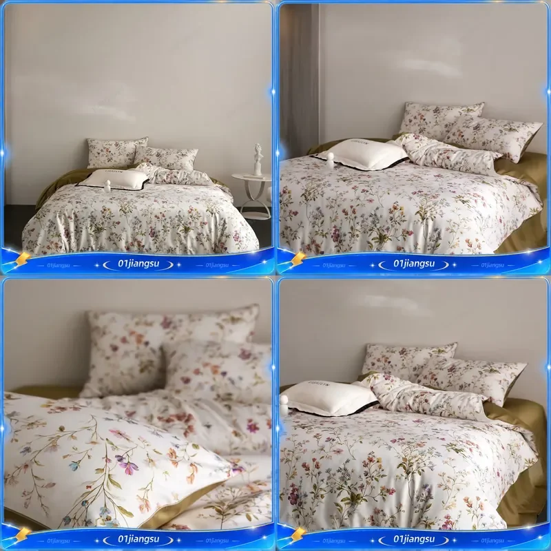 100s Egyptian Cotton Bedding Set 4pcs Printed Duvet Cover Sheet Pillowcase Luxury Soft Bed Linen Home Textile Queen King Size