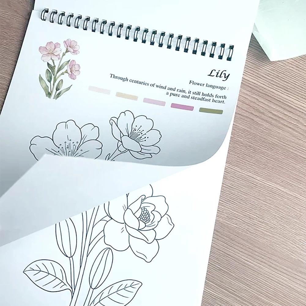 Flower coloring book, student practice line drawing book, art student specific drawing book