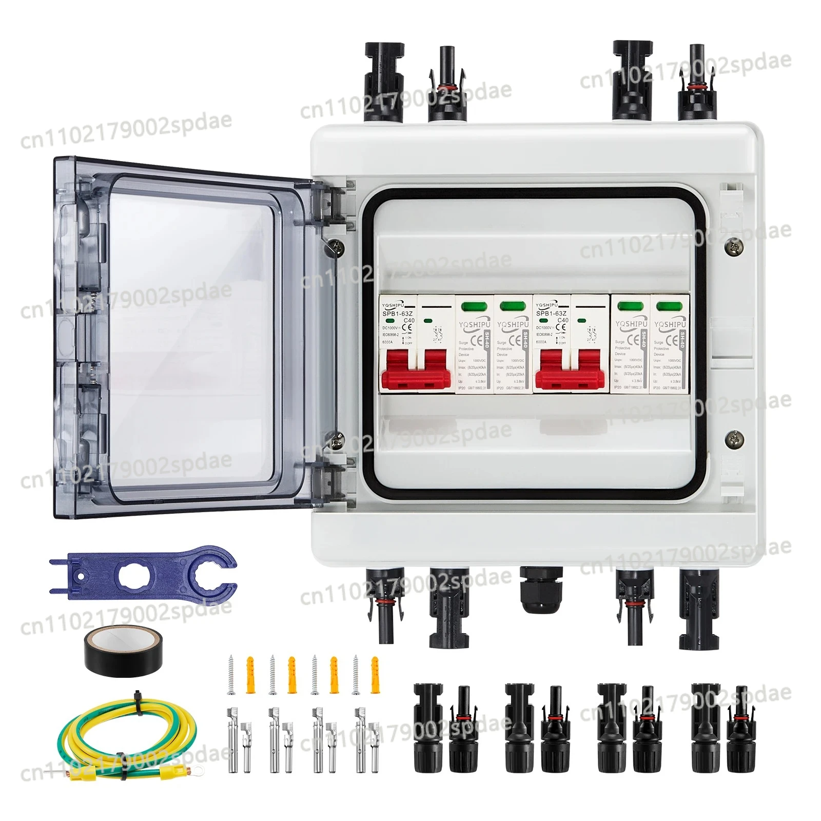 Solar Combiner Box with Multi-layer Protection, Surge Protection PV 2 input 2 out DC 40A 1000V Isolator Switch, IP65 Waterproof