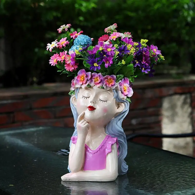 

Cute Face Flower Pot Head Planter Succulent Plant Flower Pot Resin creative Thinking Girl Flower Pot for home desktop decor