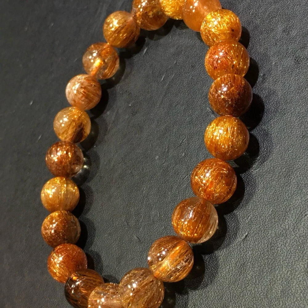 8MM Natural Copper Hair Quartz Bead Bracelet Fashion Crystal Quartz Gemstone Jewelry Reiki Healing For Women Gift 1PCS