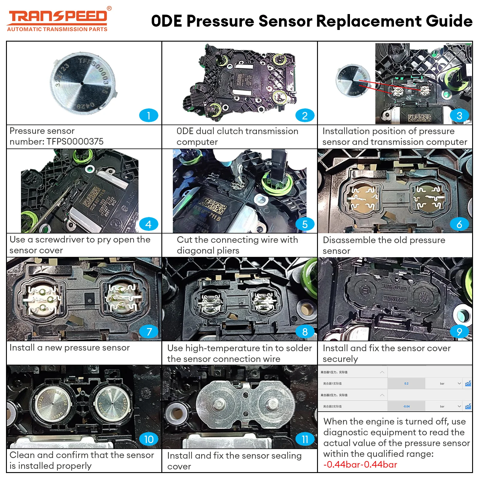 TRANSPEED 2 uds 0DE 0GC DQ380 DQ381 725.0 TCU Sensor de presión de embrague unidad de Control de transmisión automática para Audi Q3 VW JETTA