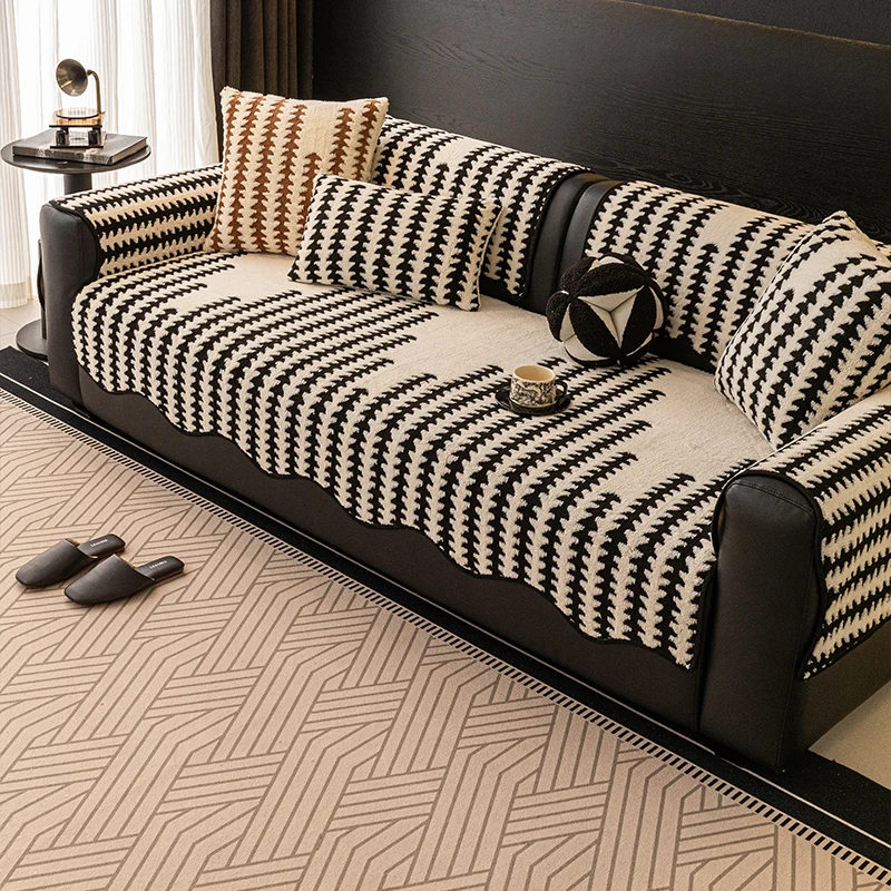 1pc Unique Shape Jacquard Sofa Cover Straight Sofa Throw Blanket Machine Washable Couch Protector Covers
