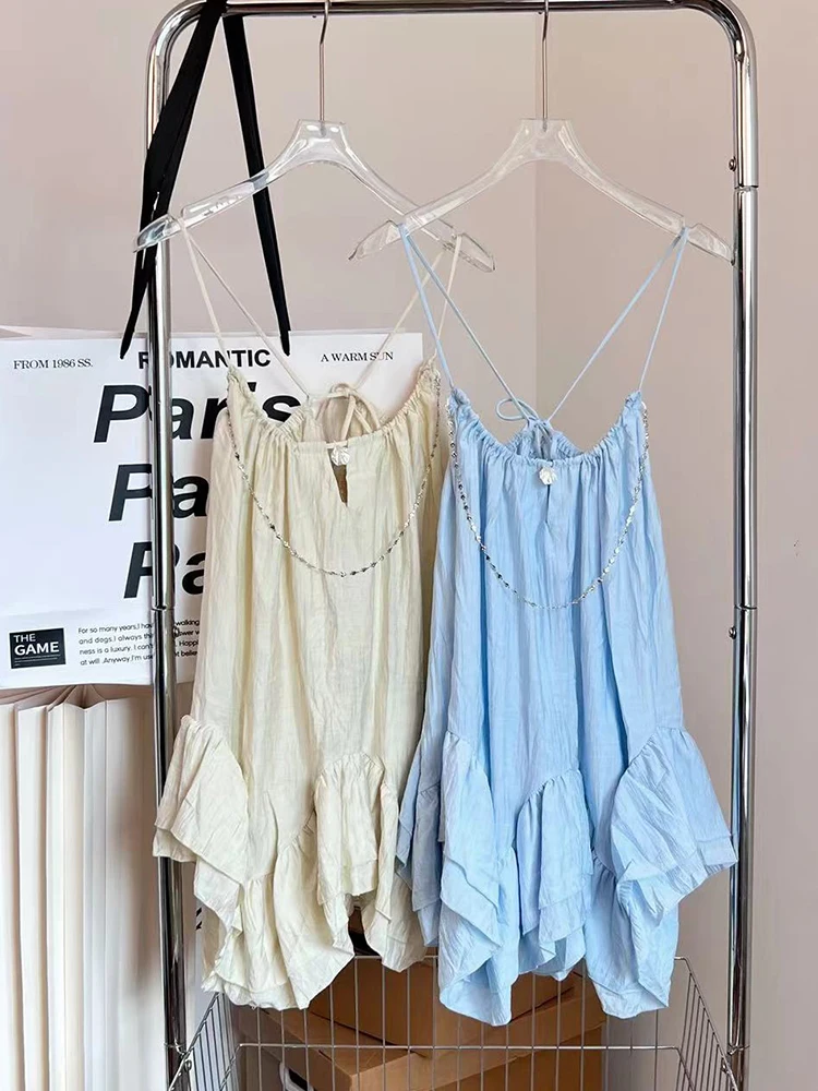 Summer 2000s Aesthetic Spaghetti Strap Mini Ballet Core Dress Design Women Frock Evening Party One-Piece Birthday Night Club Y2k