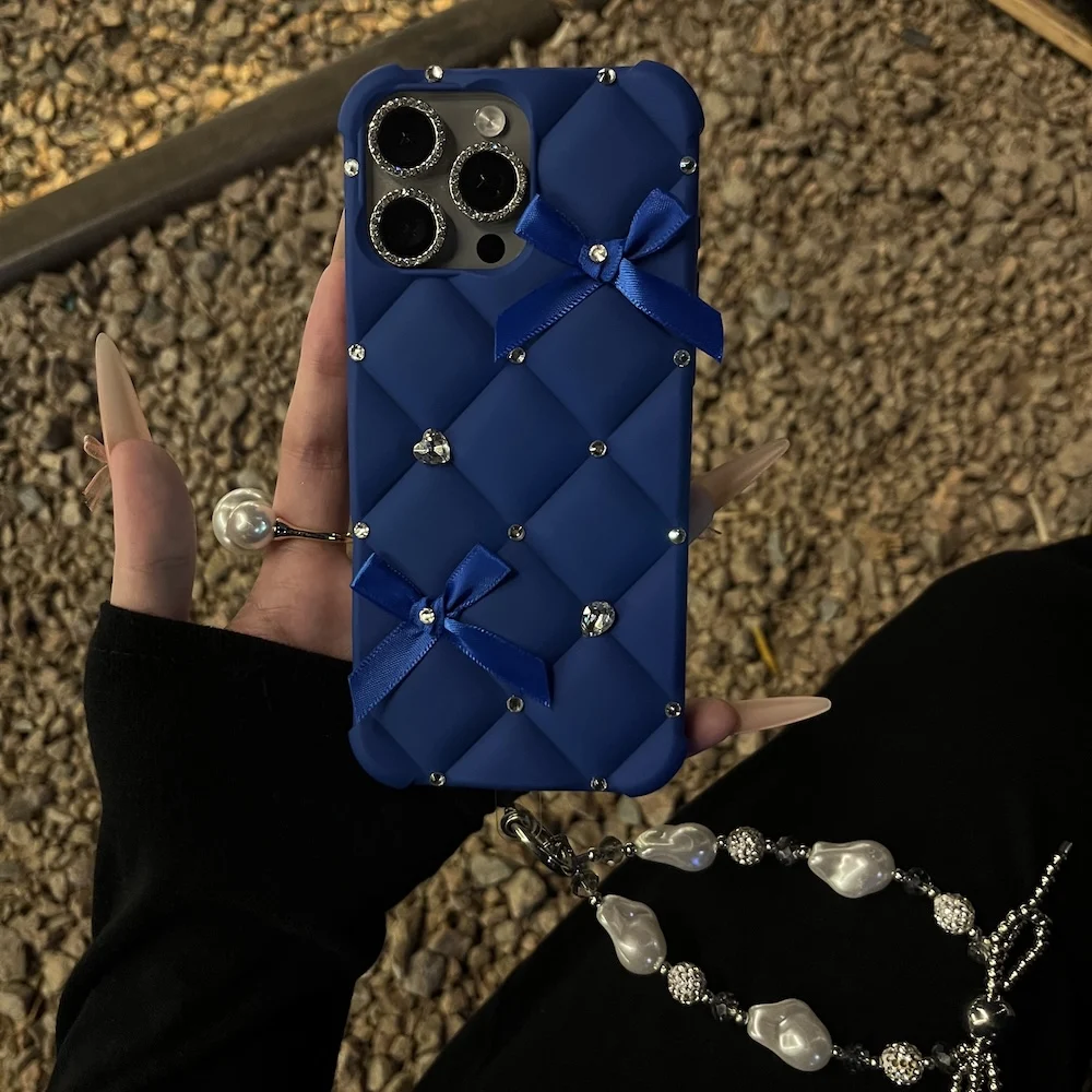 

Luxury Designer Glitter Bow Matte Cover for iPhone 17 Pro Max 13 14 11 12 15 Stylish Strap Phone Cover for iPhone 16 Pro 17 Air