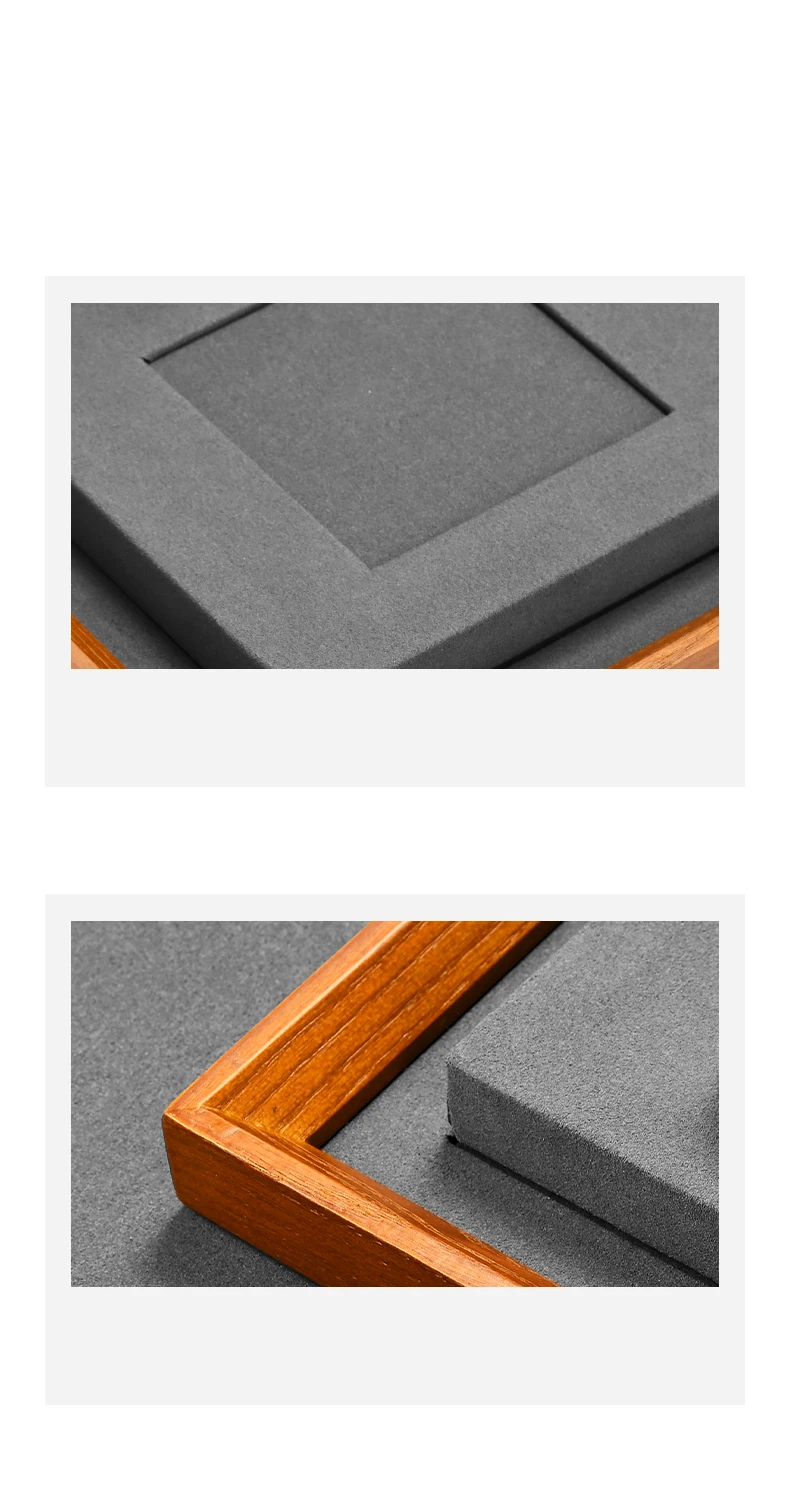 Oirlv Holz-Schmuckständer-Set, grauer Samt, Ring- und Ohrringhalter, Präsentationsständer für Edelstein-Einzelhandelsgeschäfte, Thekenständer – Detail 12