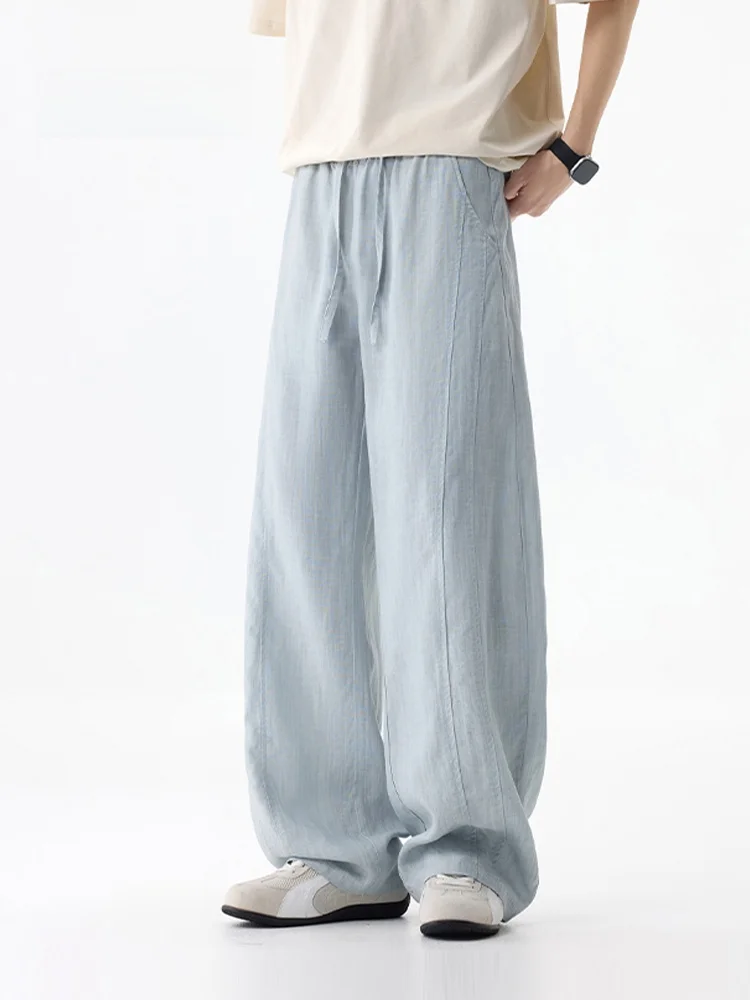 

MMOPTOP Casual Loose Men's Linen Wide Leg Pants Straight Cut Spring Comfortable Breathable Soft Lightweight Trousers