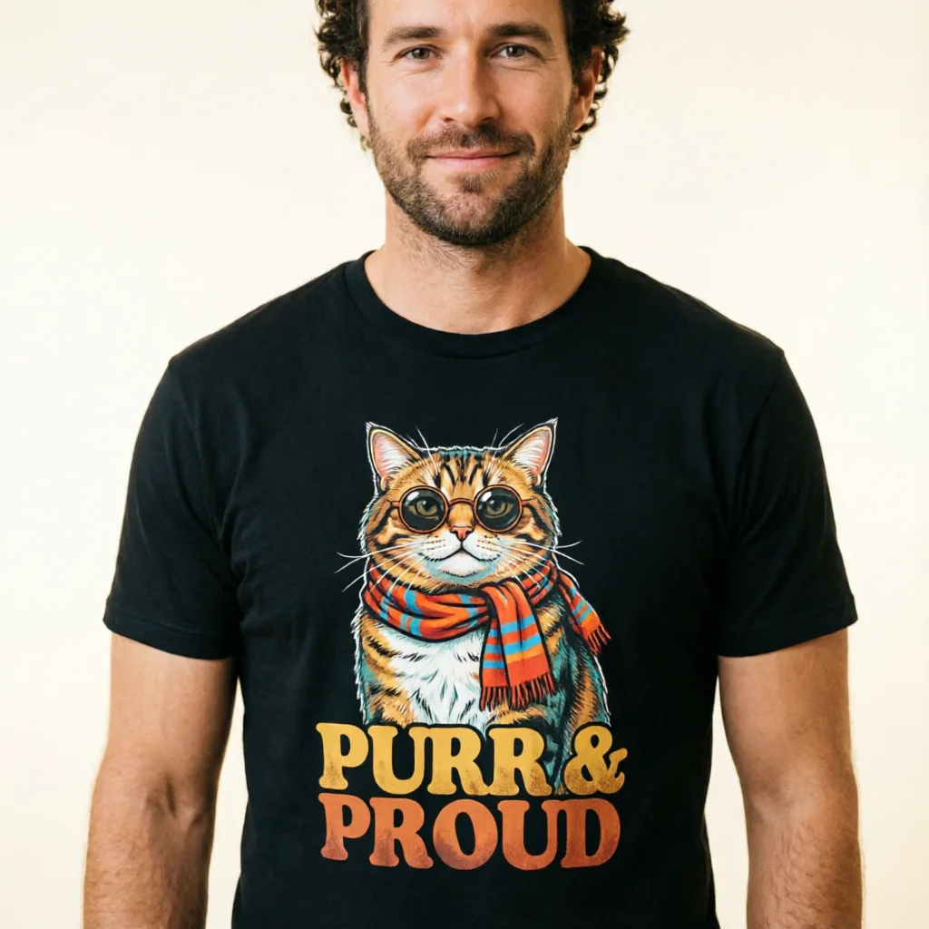 Retro Cat Mom T-Shirt for Men – Vintage Americana Streetwear Graphic Tee,Cool Dad Gift