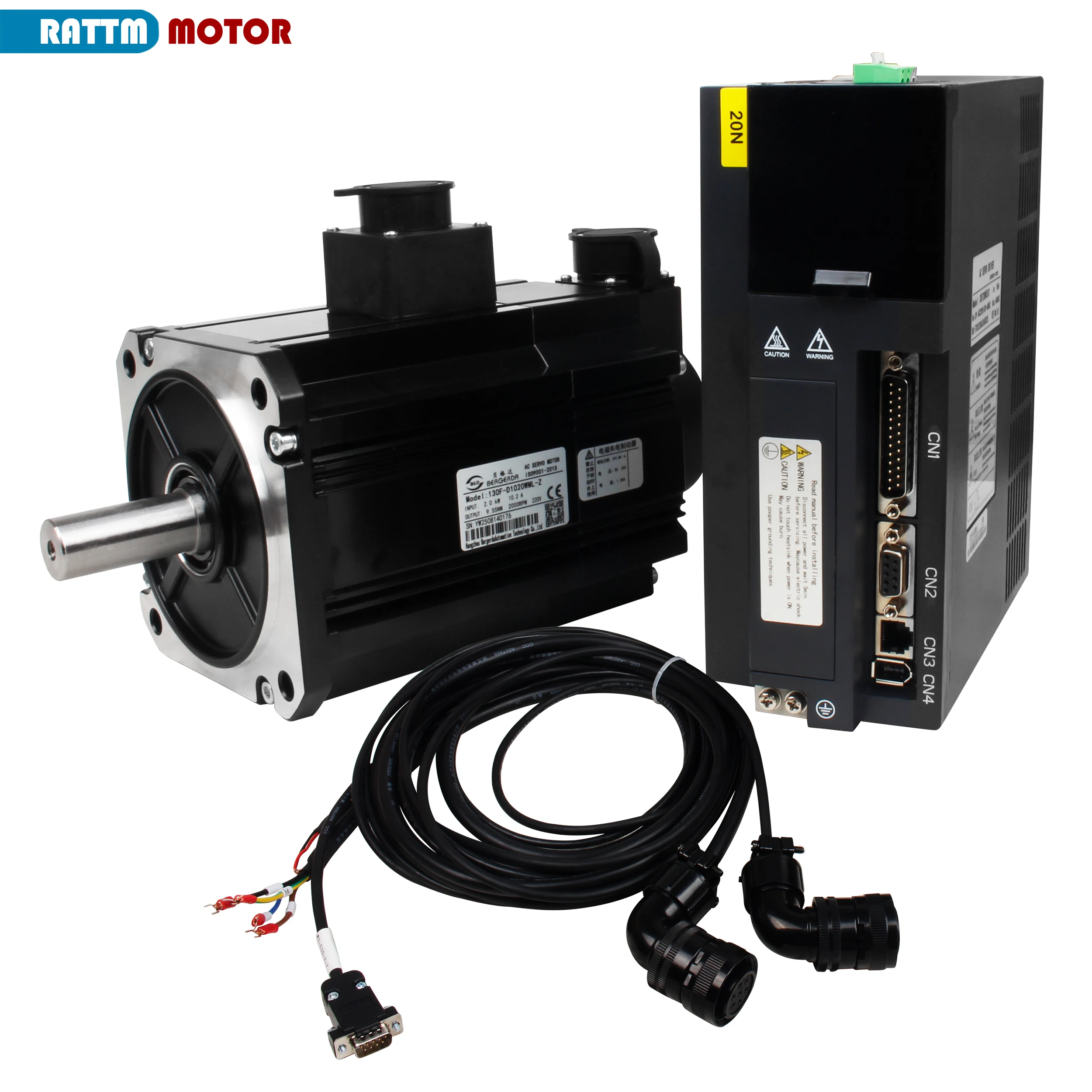 2KW 2000W 220V CNC AC Servo Motor 130mm Flange 9.55N.m 2000RPM 23 bit multi turn absolute value optical encoder Large Turque
