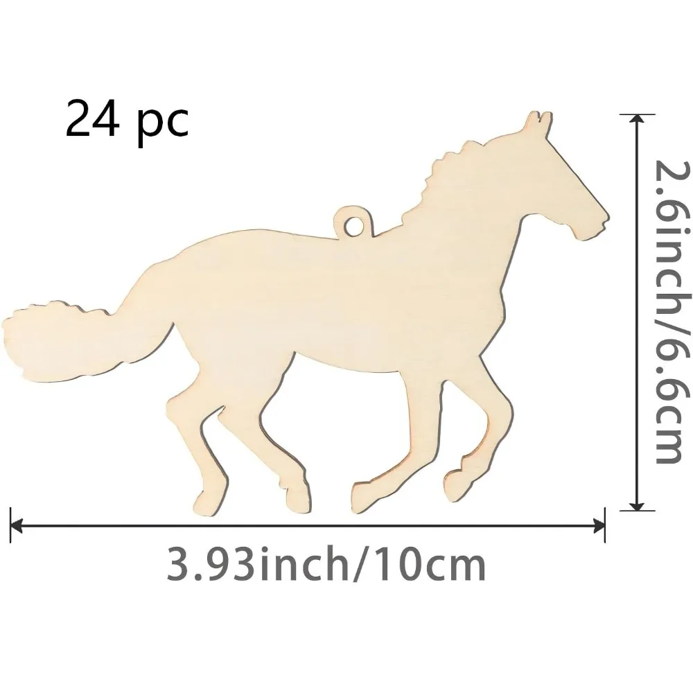 24Pcs Unfinished Horse Wooden Cutouts, DIY Painting Craft Blanks, Animal Themed Home Decor Wood Shapes for Handmade Art Projects