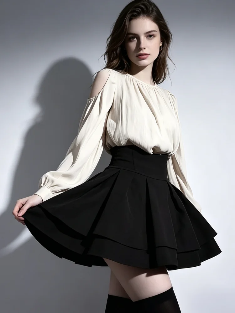 Black Skirt High Waist Japanese Style Pleated Slim Skirts Club Party Sweet Cute Kawaii Skirts 2026 Tutu Mini Skirt Girls Love