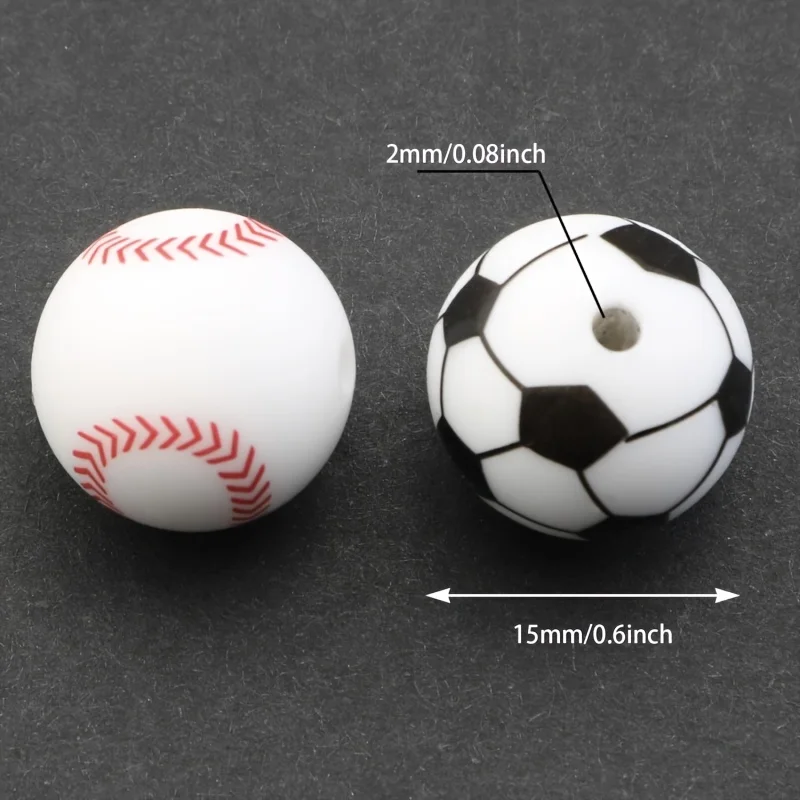 35pcs Exquisite Multi-Color Options Sports Silicone Beads Decorative Beads 15mm Baseball Football Additions Basketball